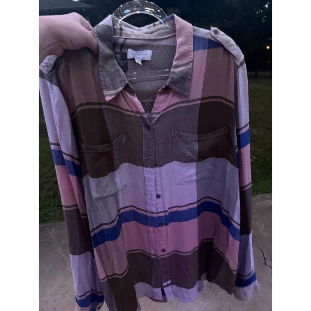 Lucky Brand Plaid Button-Down Shirt / Pastel & Brown / XL